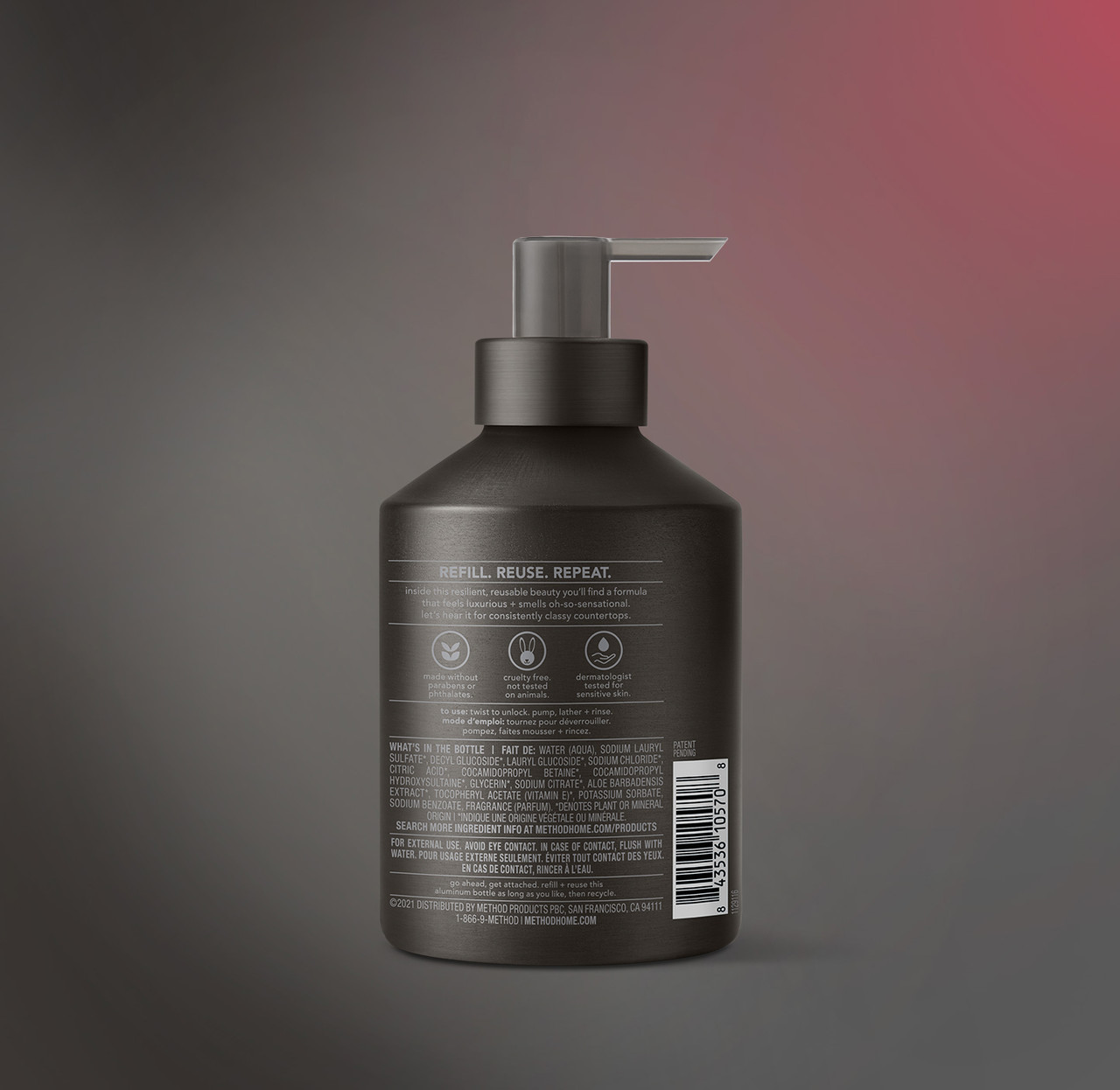 Vetiver + Amber Gel Hand Soap  12 fl oz Reusable Black Bottle