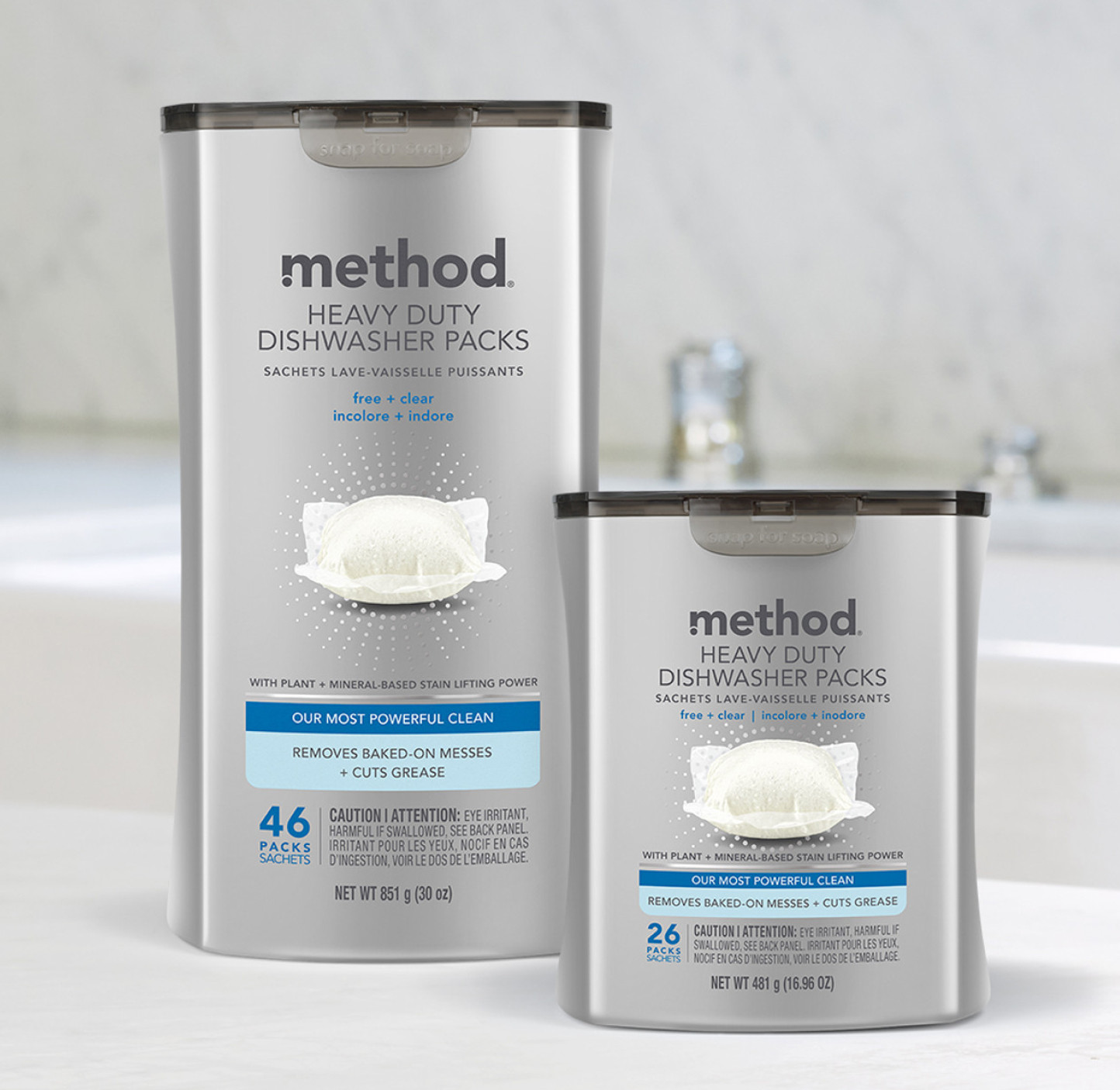 method heavy duty dishwasher packs, free + clear, 26ct