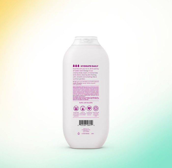 Back of Method Magnolia body wash 18 fl. oz. displayed in a light gray bottle.