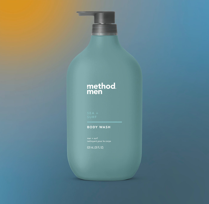 Front of Method Sea + Surf body wash 28 fl. oz. displayed in a teal bottle.