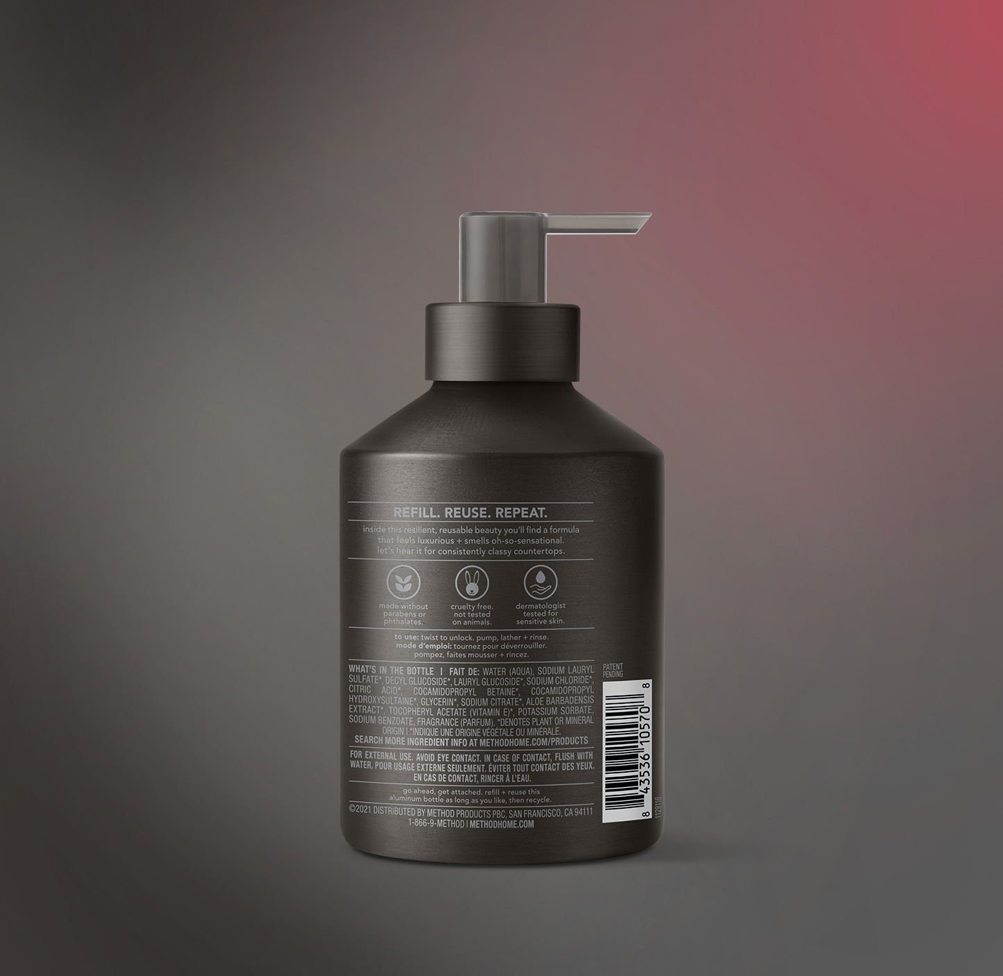 Vetiver + Amber Gel Hand Soap, 12 fl oz Reusable Black Bottle