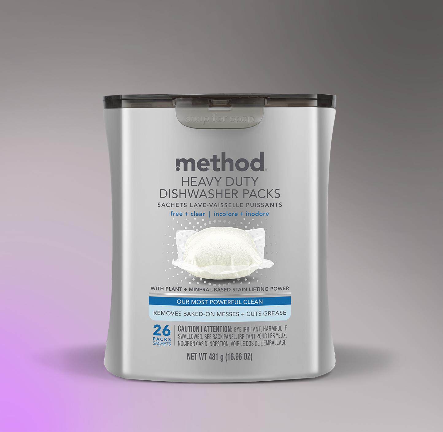 method heavy duty dishwasher packs, free + clear, 26ct