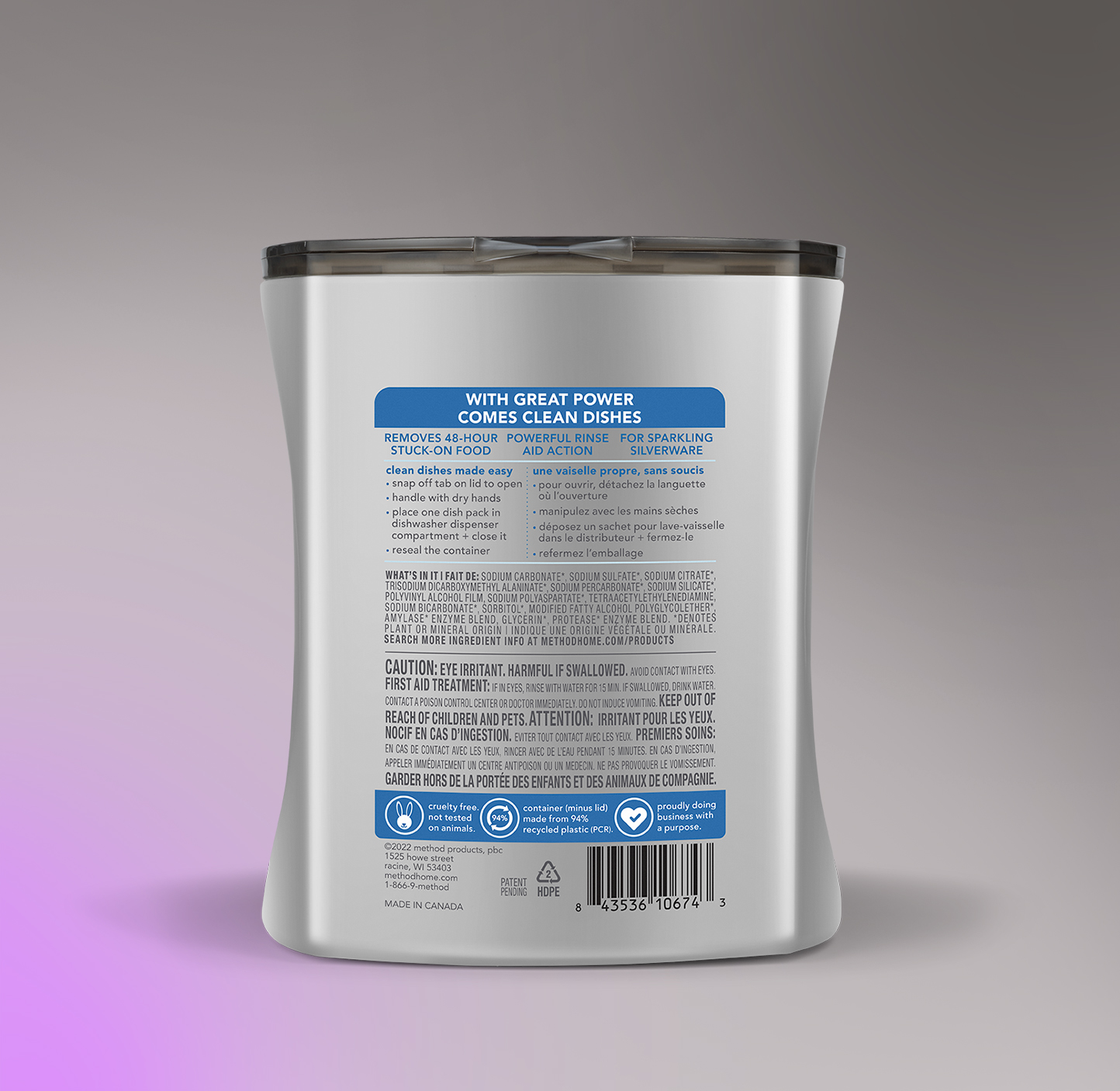 method heavy duty dishwasher packs, free + clear, 26ct