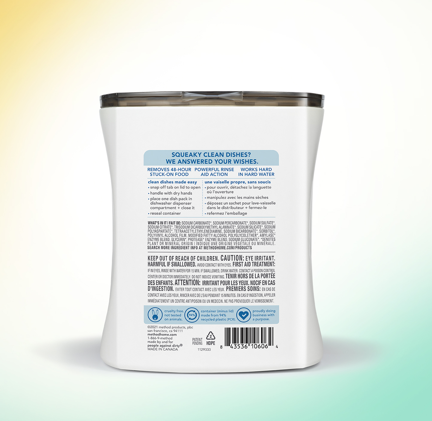 method Dishwasher Packs, Free + Clear, 30 ct