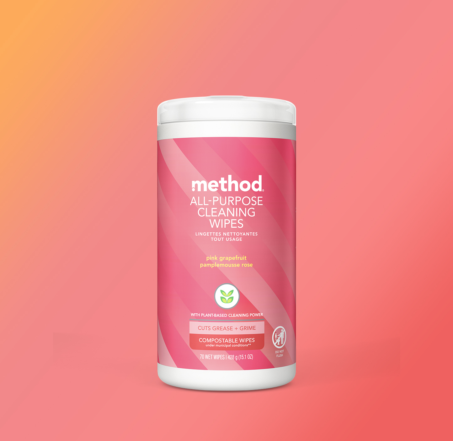Method Cleaning Wipes, All-Purpose, Pink Grapefruit - 70 wipes, 15.1 oz