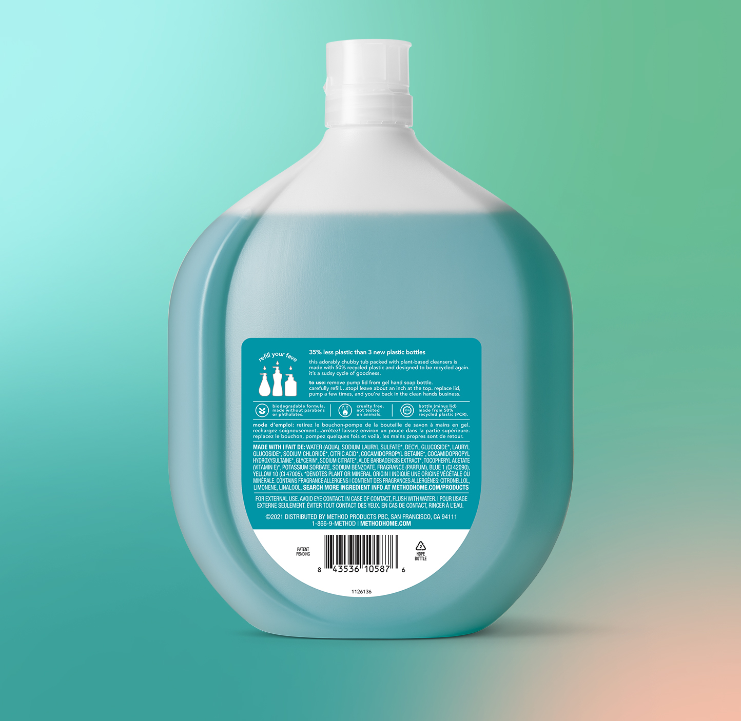 method Gel Hand Wash, Refill, Waterfall, 34 fl oz