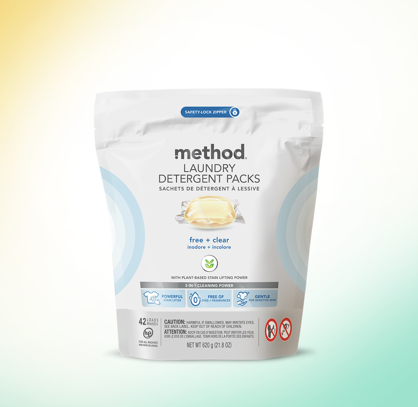 method  Laundry Detergent Packs, Free + Clear, 42 ct
