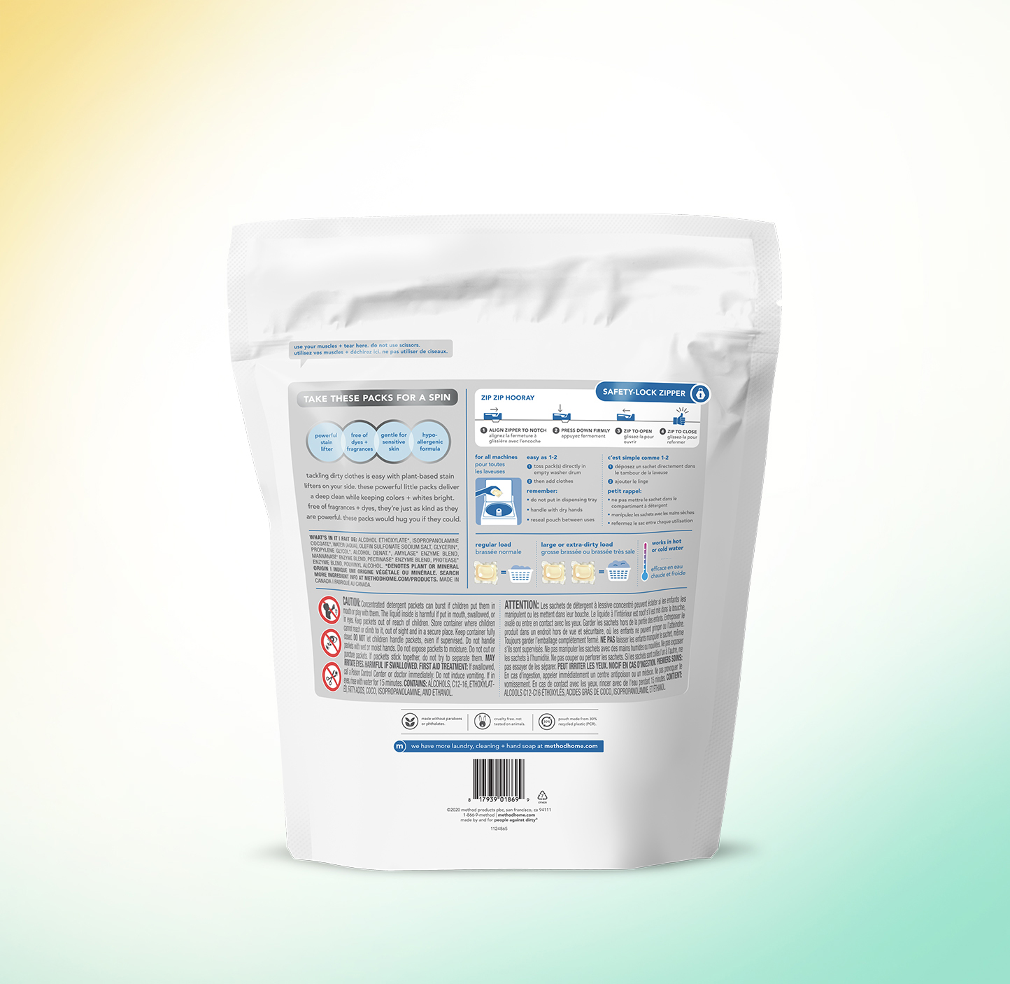 method Laundry Detergent Packs, Free + Clear, 42 ct