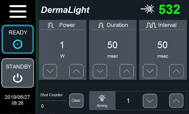 DermaLight touch screen interface
