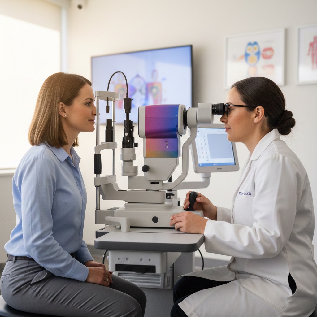 Ophthalmologist performing eye examination with advanced laser system