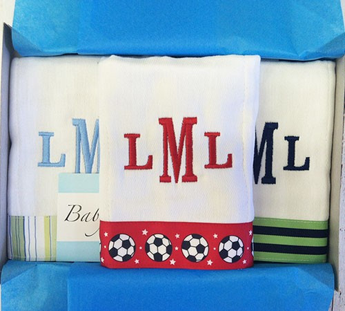 MONOGRAMMED BURP CLOTHS SET OF 3 Baby Be Hip