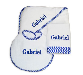 Monogrammed hooded towel, burp cloth and baby bib Monogrammed hooded towel, burp cloth and baby bib
