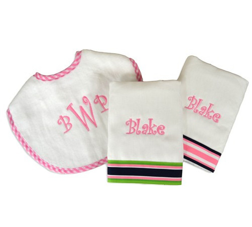 Monogrammed Bib 2 Burp Cloth Combo Baby Be Hip