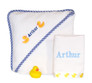 personalized hooded towel, burp cloth and rubber ducky