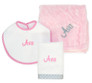 Monogrammed bib, burp cloth and blanket