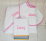 Monogrammed hooded towel, burp cloth and baby bib
