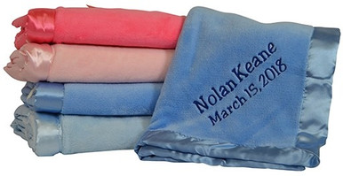 satin trim baby blanket personalized