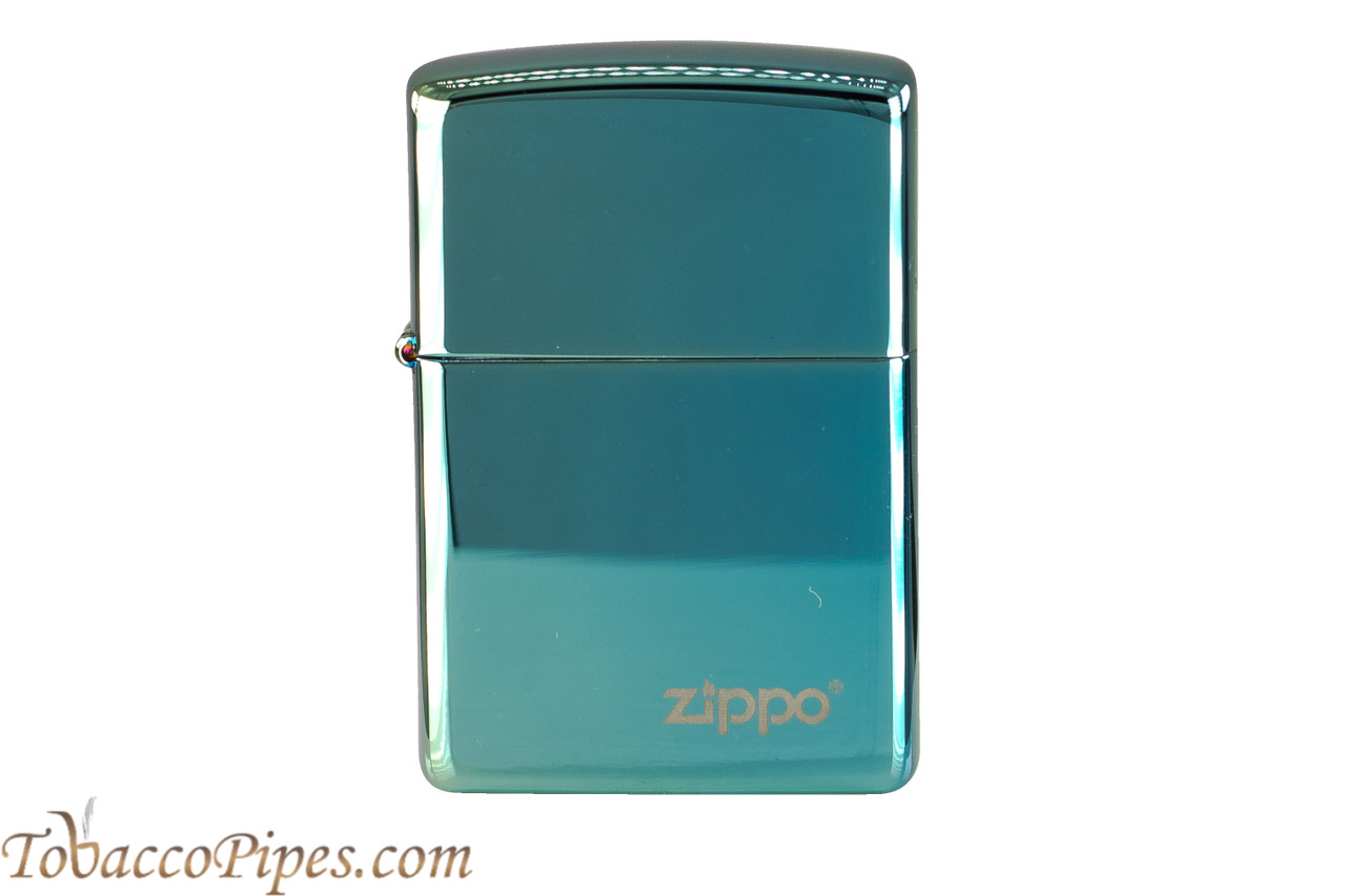 Zippo High Polish Teal Logo Lighter - TobaccoPipes.com