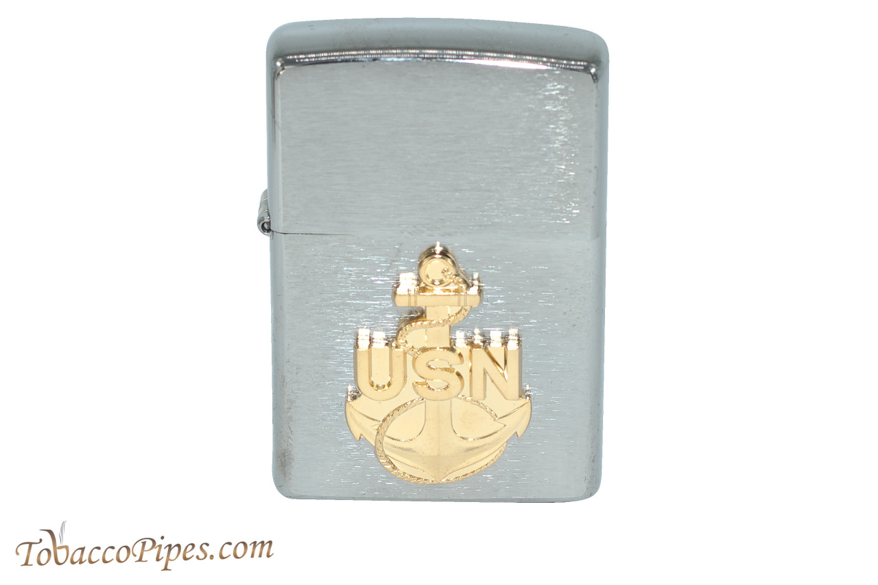 Navy® Brass Anchor Emblem on Chrome Lighter