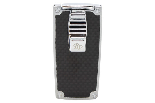 Rocky Patel Nero Two Flame Lighter - Chrome & Black Carbon Fiber Plate Front