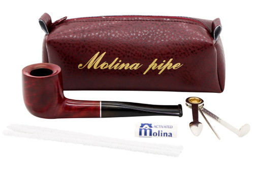 Molina Sandblasted Billiard Tobacco Pipe Starter Kit 