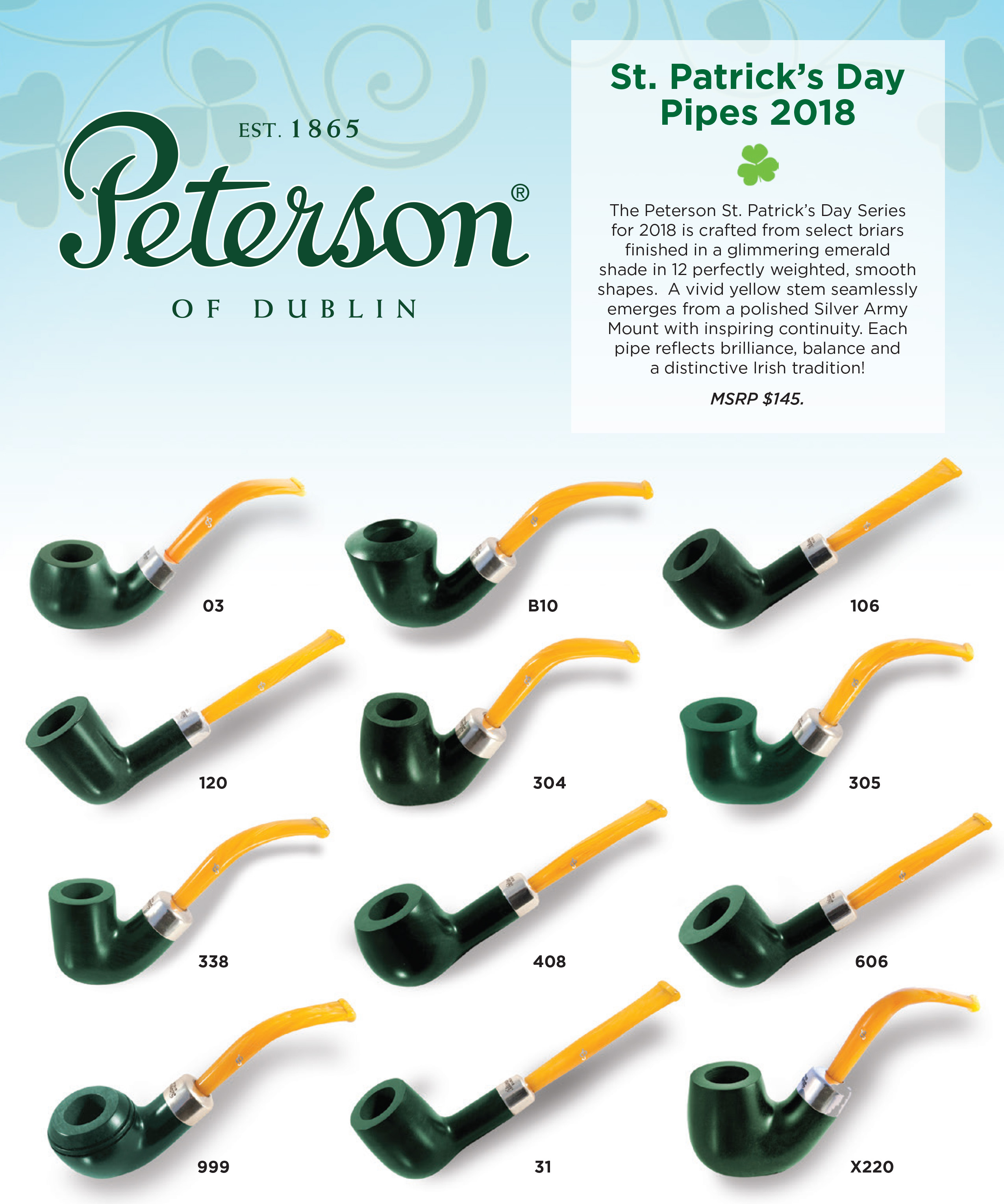 Peterson St. Patrick's Day 2018 Tobacco Pipes See Now!