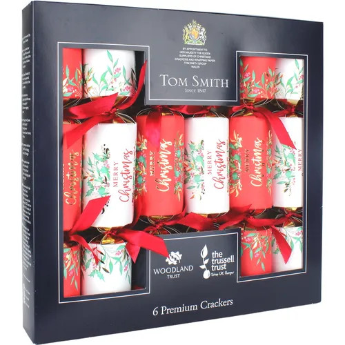 Tom Smith Merry Christmas Holly & Berries Premium Bon Bon Crackers 6 Pack