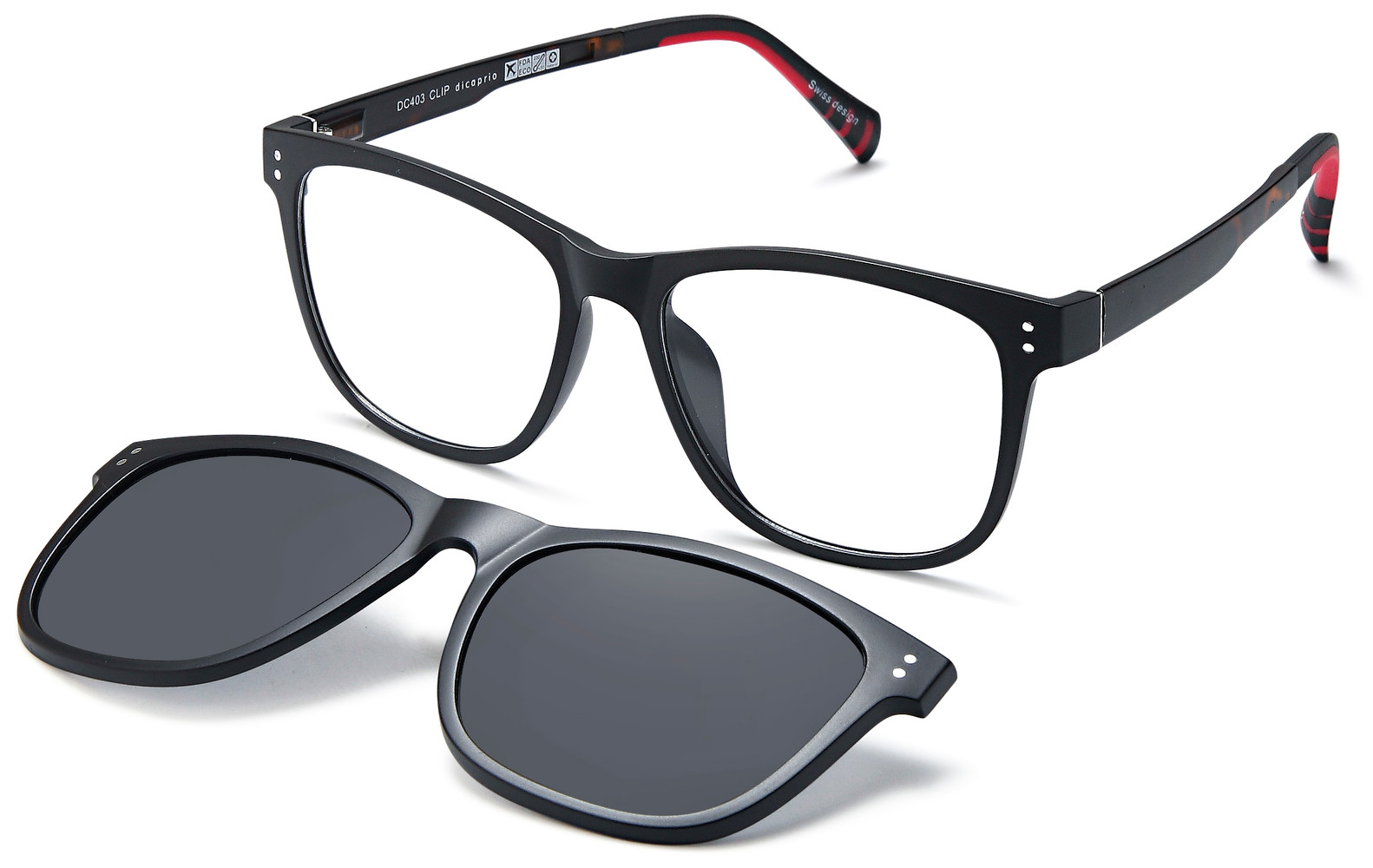 Di Caprio 403 Black Tortoise with Clip-on Shades