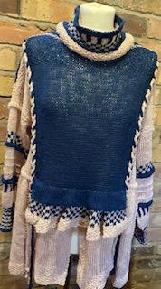 Front view with Cowl. Navy/Pale Pink