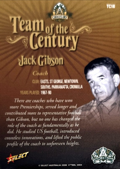 2008 NRL Centenary of League JACK GIBSON Team of the
