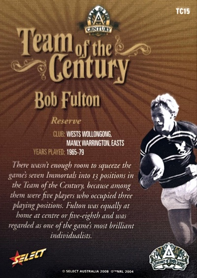 2008 NRL Centenary of League BOB FULTON Team of the Century Card