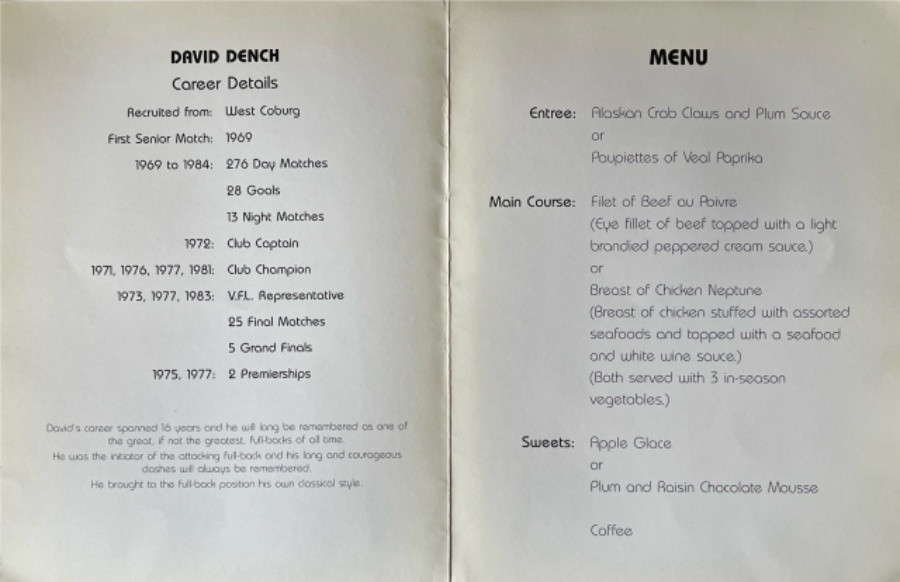 Hawthorn Football Club 1987 Club Champion Dinner Dance Programme