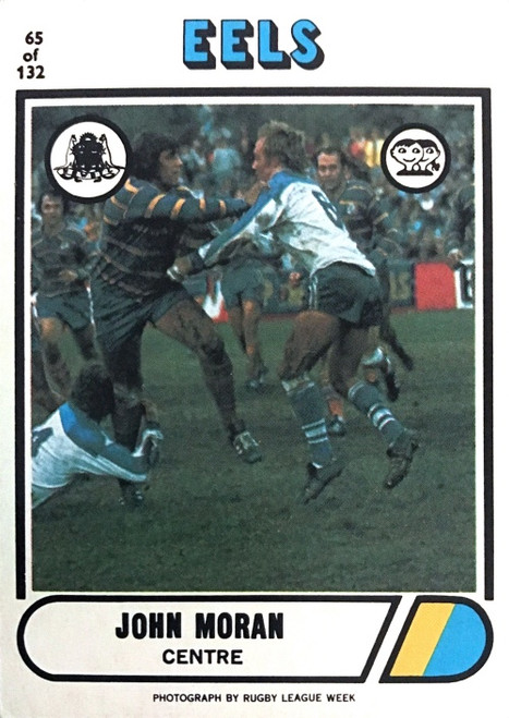 1976 Scanlens #65 JOHN MORAN Parramatta Eels Rugby League Card