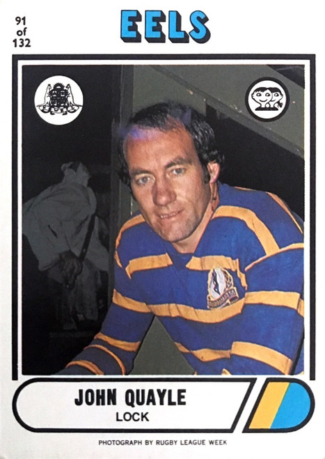 1976 Scanlens #91 JOHN QUAYLE Parramatta Eels Rugby League Card