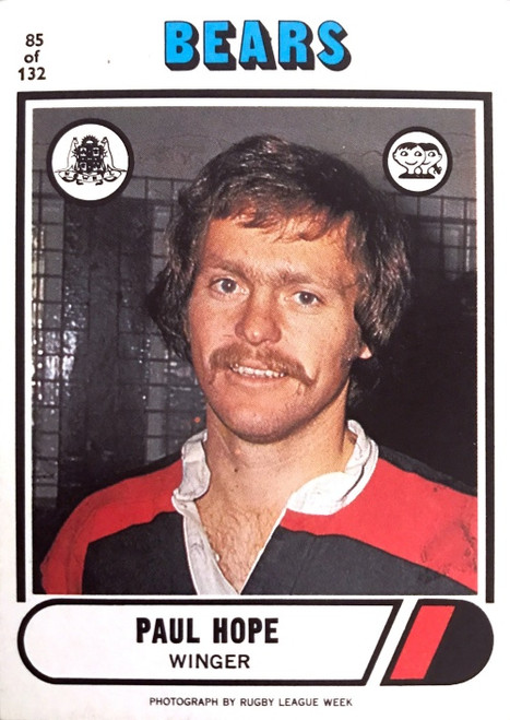 1976 Scanlens #85 PUAL HOPE North Sydney Bears Rugby League Card