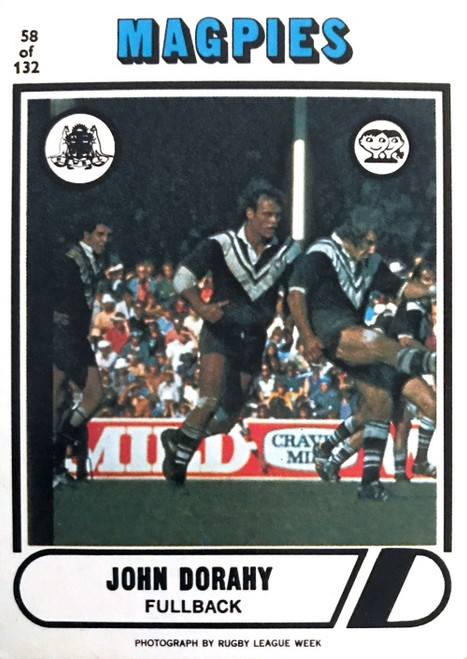 1976 Scanlens #58 JOHN DORAHY Western Suburbs Magpies Rugby League Card