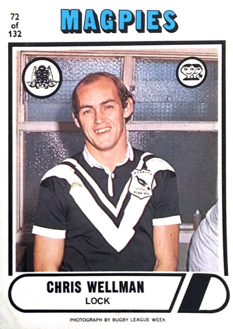 1976 Scanlens #72 CHRIS WELLMAN Western Suburbs Magpies Rugby League Card