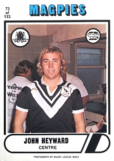 1976 Scanlens #73 JOHN HEYWARD Western Suburbs Magpies Rugby League Card