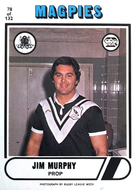 1976 Scanlens #78 JIM MURPHY Western Suburbs Magpies Rugby League Card