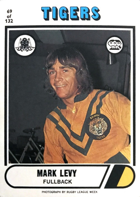 1976 Scanlens #69 MARK LEVY Balmain Tigers Rugby League Card