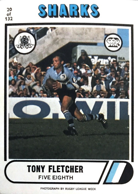 1976 Scanlens #20 TONY FLETCHER Cronulla Sharks Rugby League Card