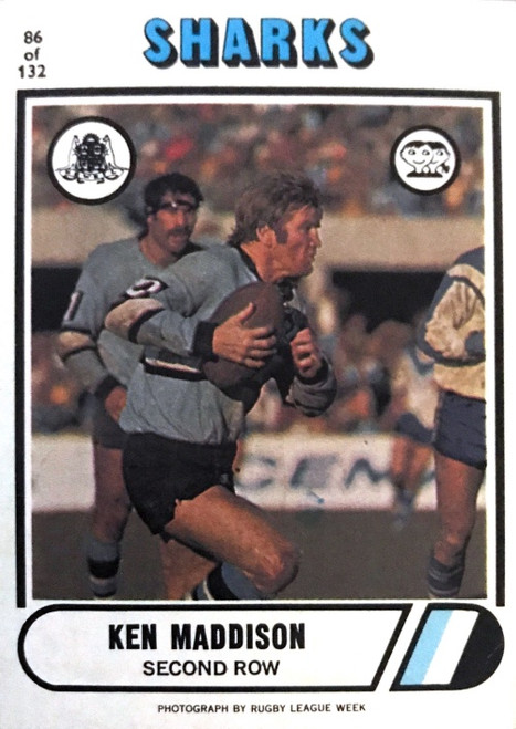 1976 Scanlens #86 KEN MADDISON Cronulla Sharks Rugby League Card
