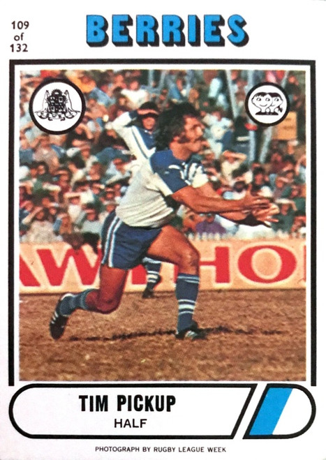 1976 Scanlens #109 TIM PICKUP Canterbury Bulldogs Rugby League Card