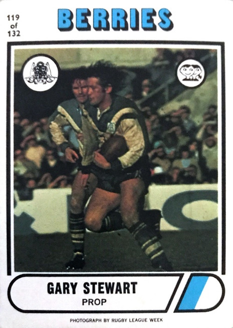 1976 Scanlens #119 GARY STEWART Canterbury Bulldogs Rugby League Card