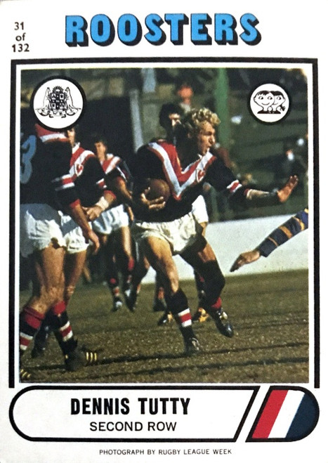 1976 Scanlens #21 DENNIS TUTTY Eastern Suburbs Roosters Rugby League Card