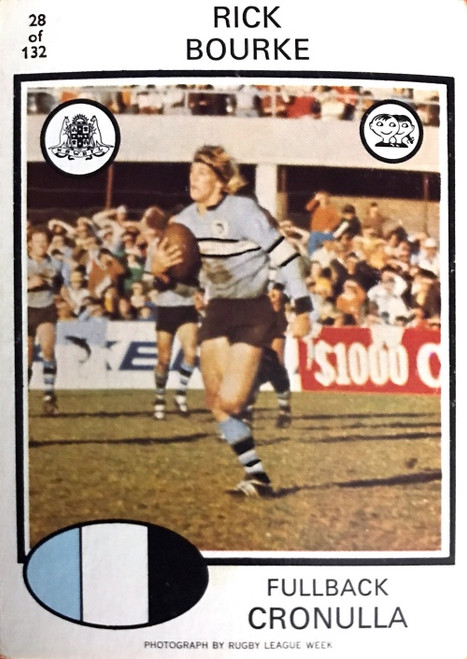 1975 Scanlens #28 RICK BOURKE Cronulla Sharks Rugby League Card