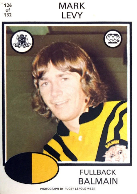 1975 Scanlens #126 MARK LEVY Balmain Tigers Rugby League Card