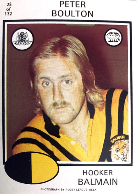 1975 Scanlens #25 PETER BOULTON Balmain Tigers Rugby League Card