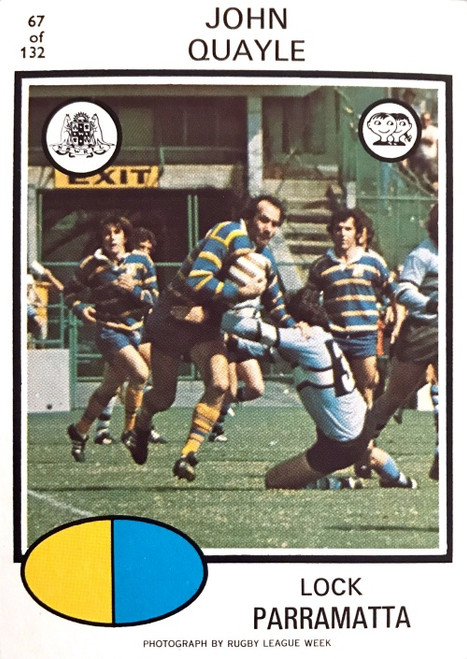 1975 Scanlens #67 JOHN QUAYLE Parramatta Eels Rugby League Card