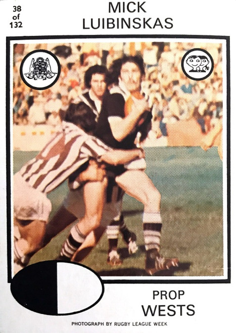 1975 Scanlens #38 MICK LUIBINSKAS Western Suburbs Magpies Rugby League Card